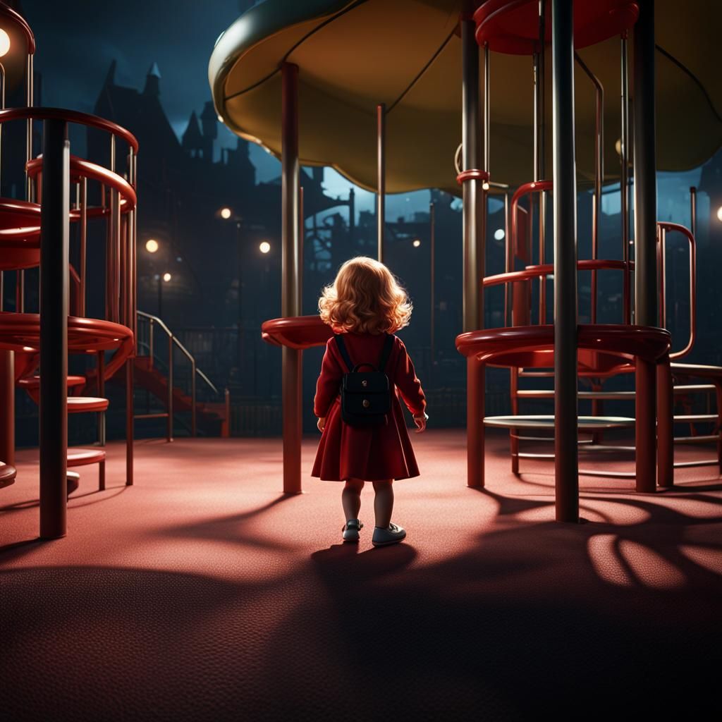 Strawberry Blonde Toddler in Playground, Film Noir
