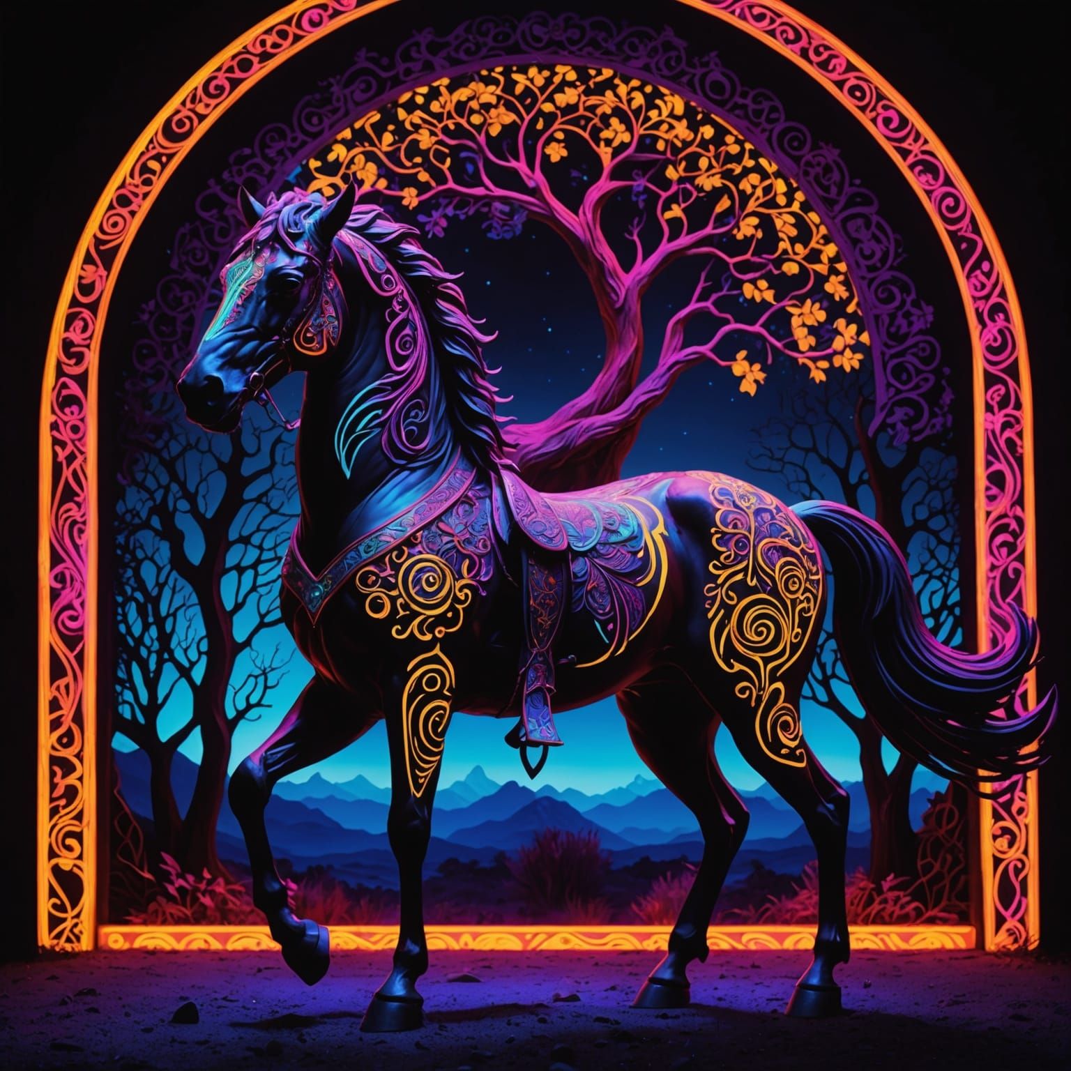Neon Centaur in Blacklight Fantasy Artwork