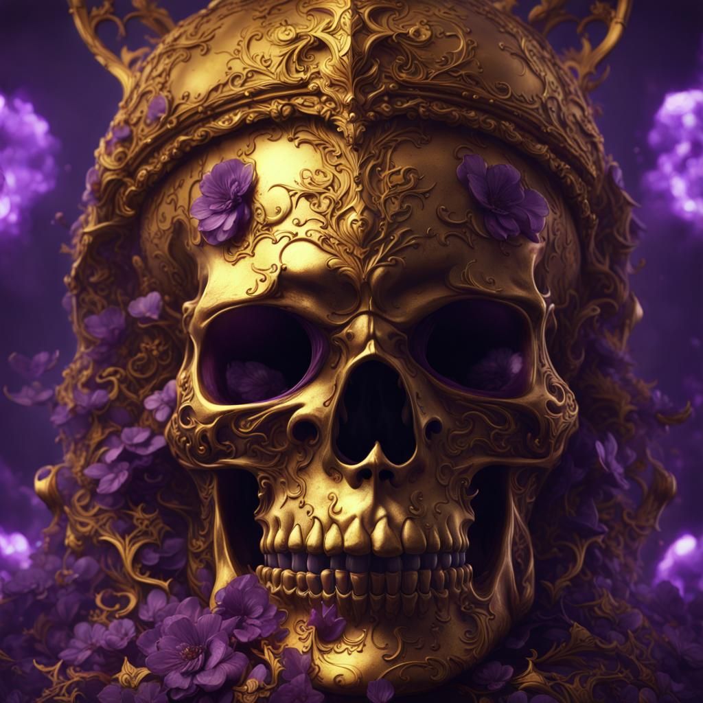 Intricate Gold Skull Dark Fantasy Concept Art
