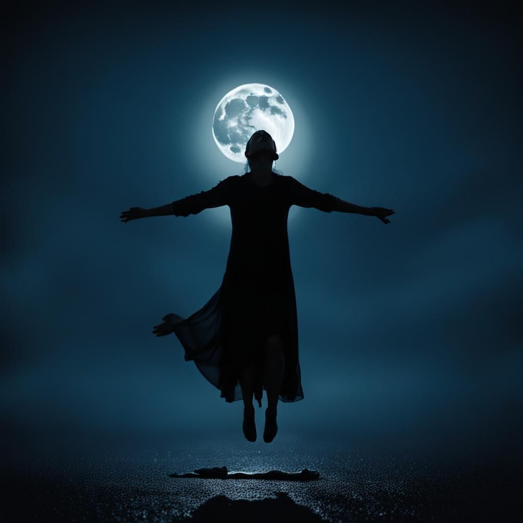 Woman Levitation Silhouette Expelling Pain and Despair