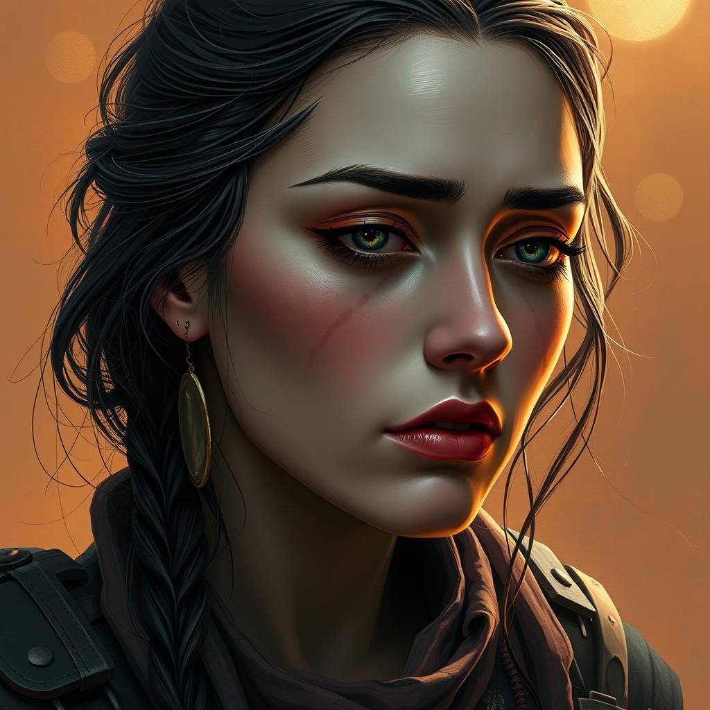 Sorrowful Woman Portrait in Art Nouveau Style