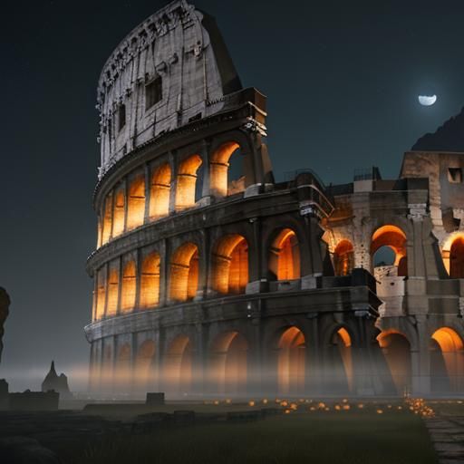 Fantastical Colosseum at Night: Matte Painting Concept Art
