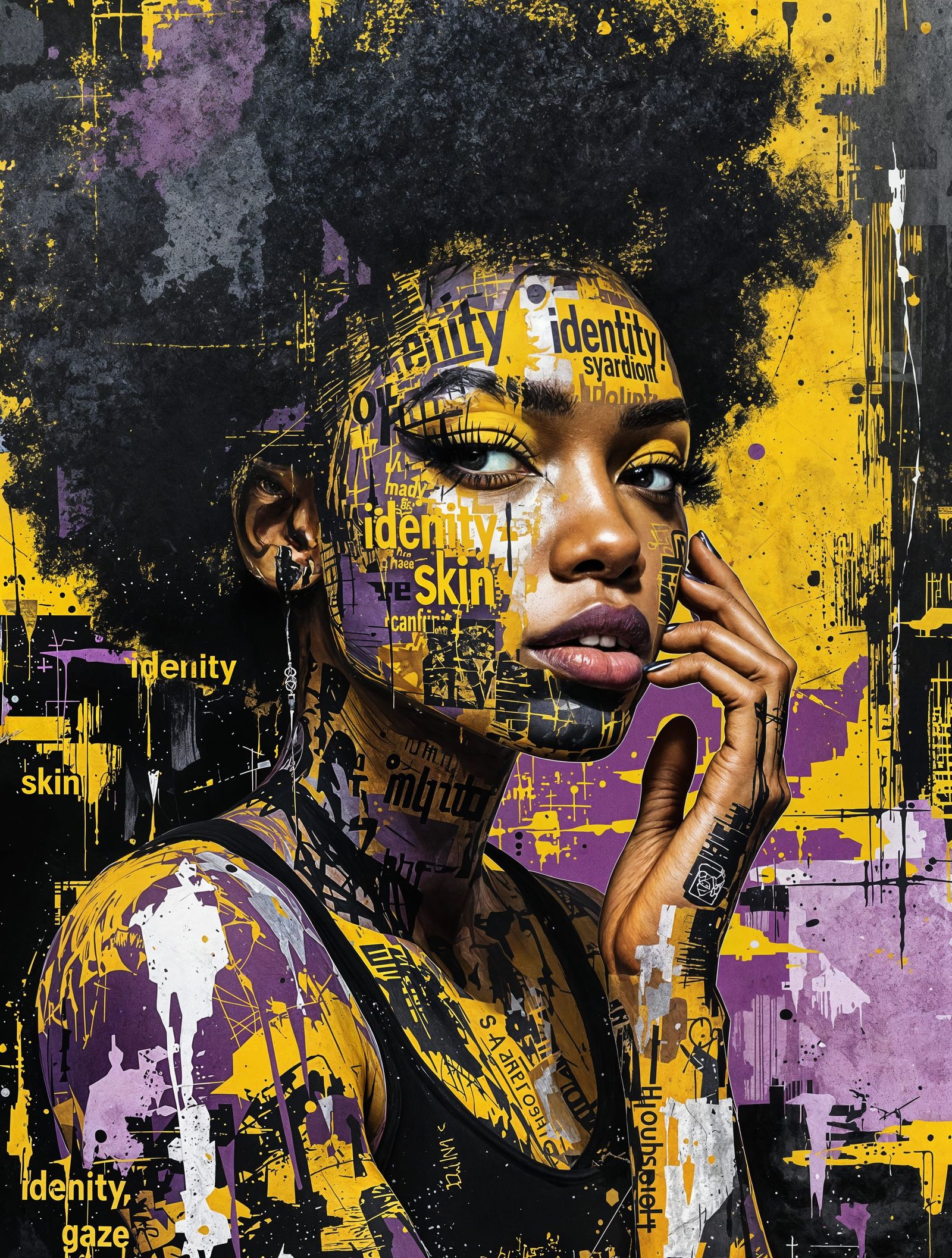 Vitiligo Portrait in Digital Impasto with Collage Textures