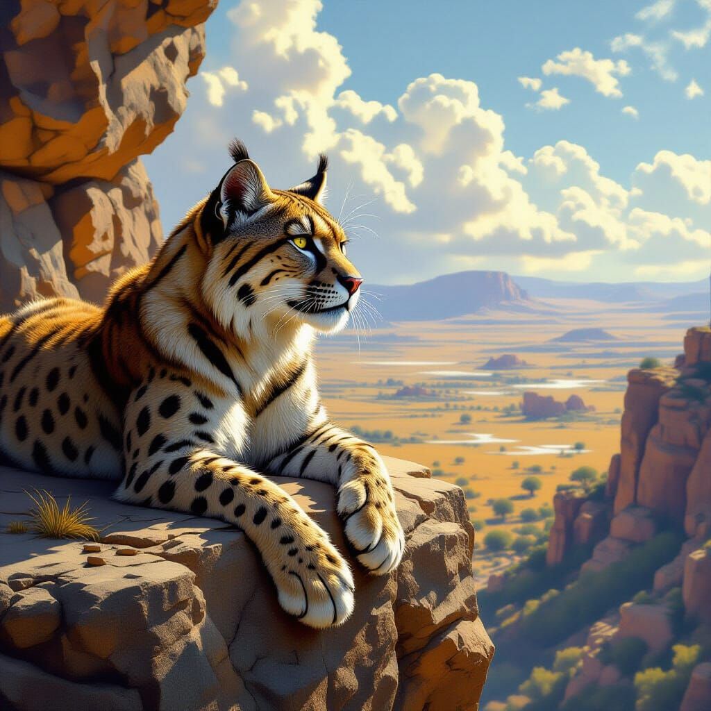 Saber-Toothed Cat Overlooking Prehistoric Savanna