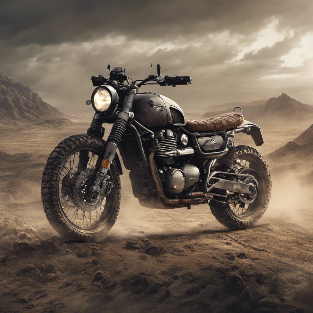 Mad Max Triumph Scrambler Motorcycle: Digital Matte Painting