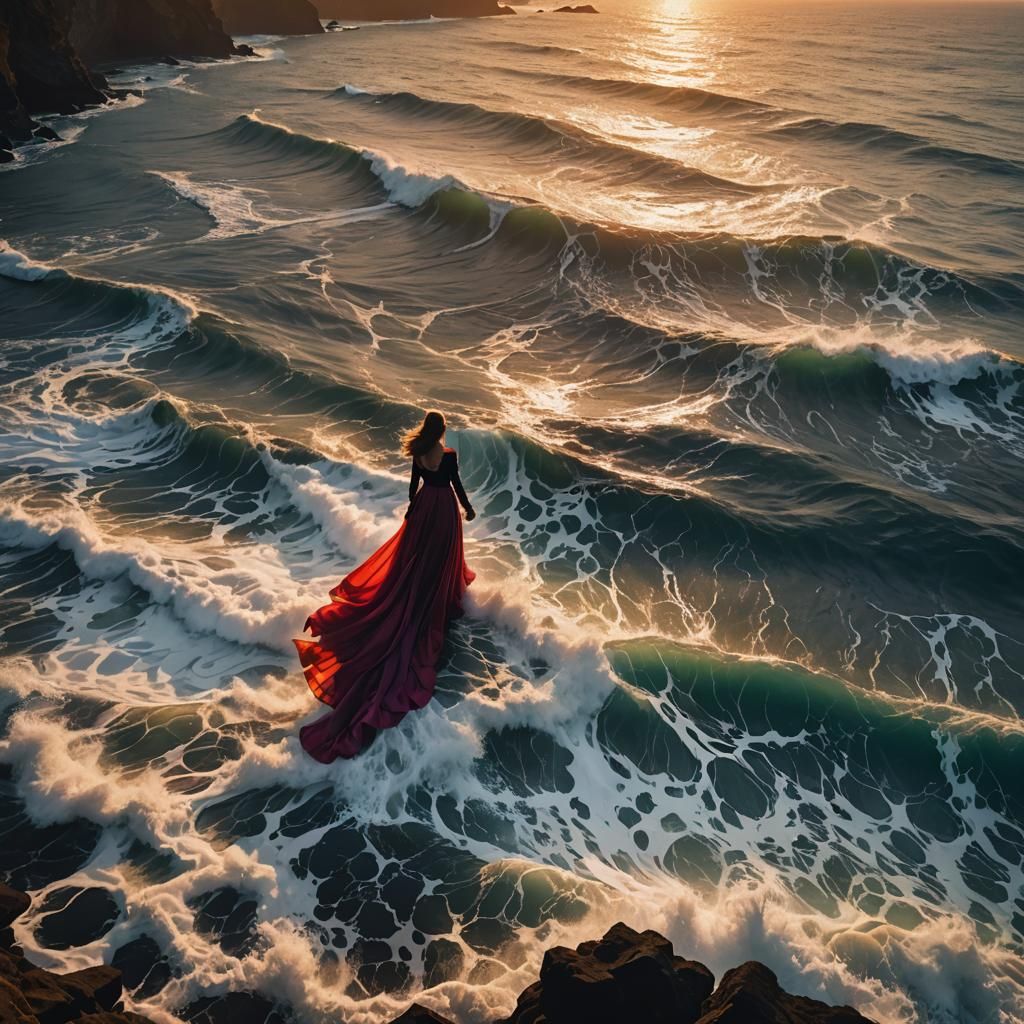 Silhouette of a Woman at Sunset on Cliff