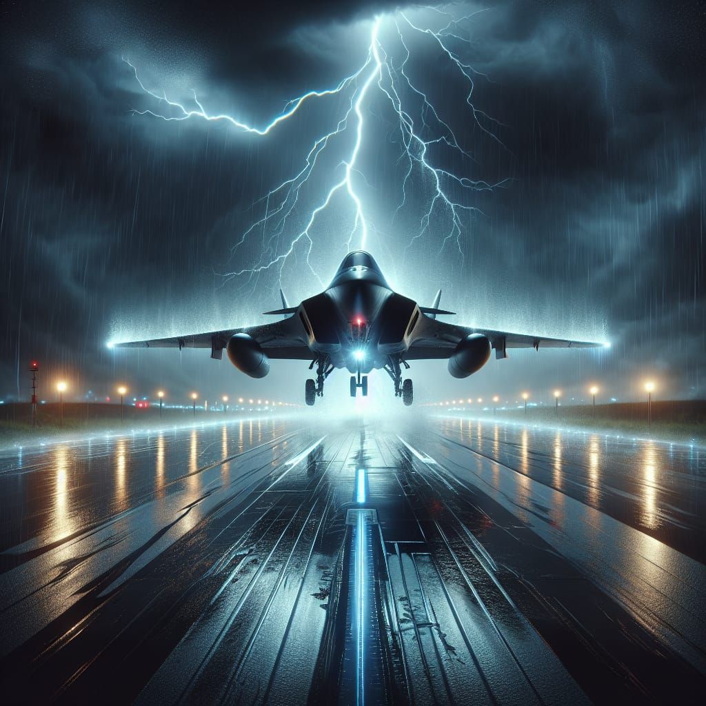 Futuristic Jet Plane Takes to the Night Sky