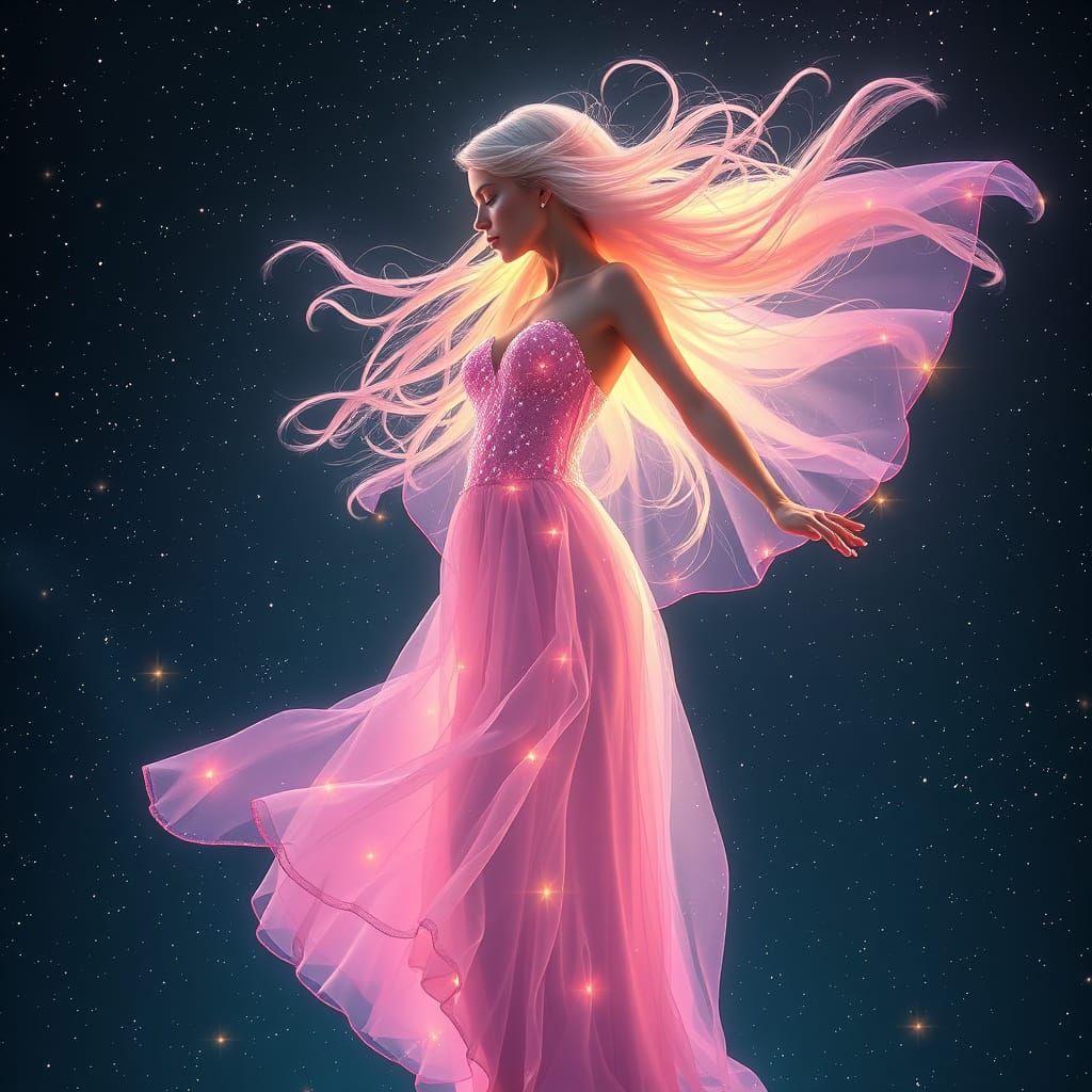 Cosmic Female Silhouette in Neon Lights