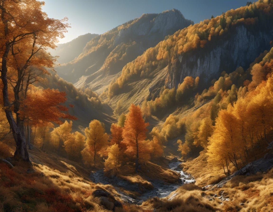 Autumn Valley View from Mountain Pass