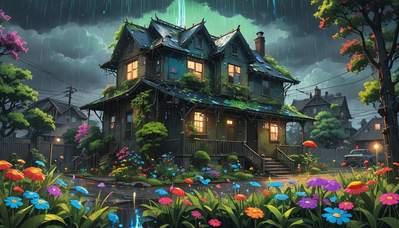 Radioactive Rain on a Toxic Garden in Neon Style