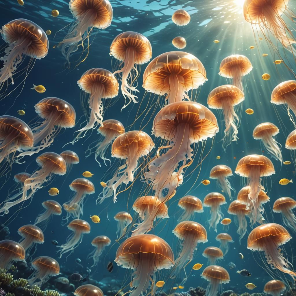 Glowing Jellyfish in Serene 3D Anime Ocean Scene