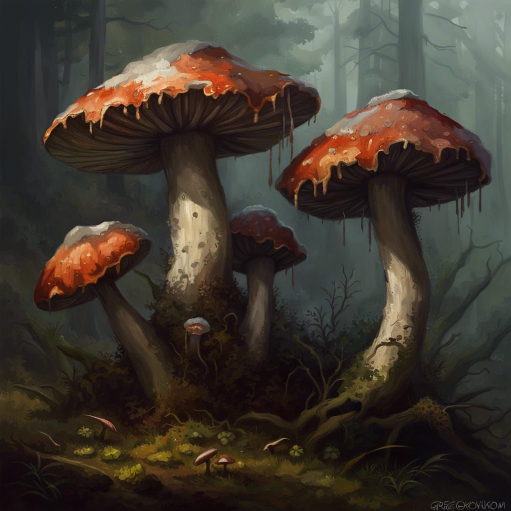 Sinister Mushrooms in a Dark Forest