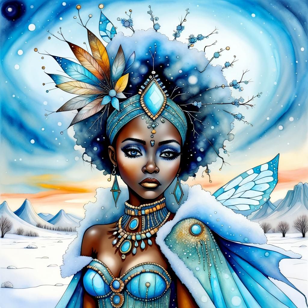 African Fairy in Frozen Wasteland: Alcohol Ink Art