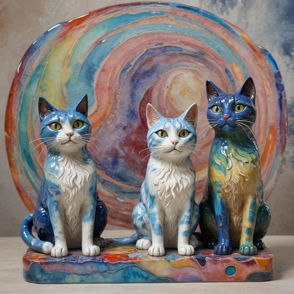 Surreal Cats in Enameled Glass Style
