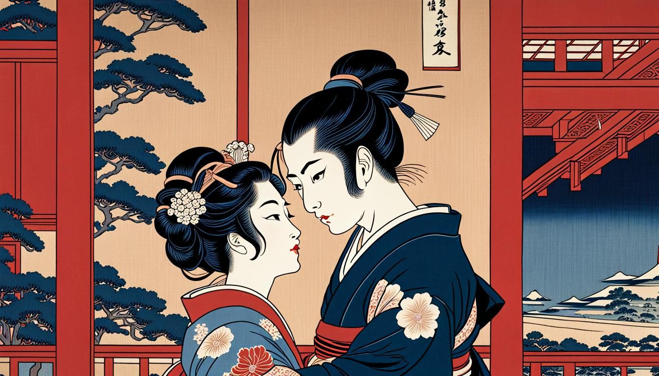 Emperor and Mistress: Ukiyo-e Woodblock Print