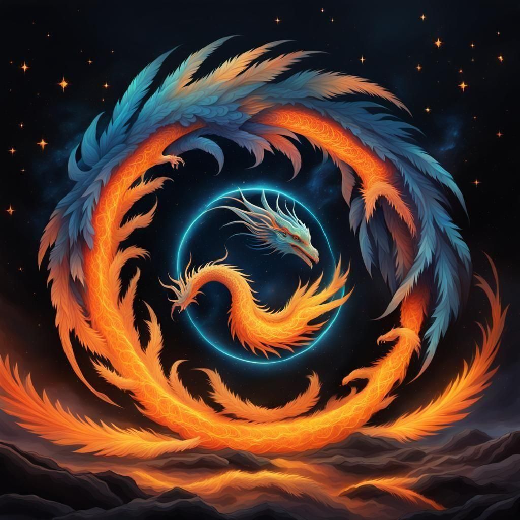 Dragon and Phoenix Yin Yang: Fantasy Concept Art