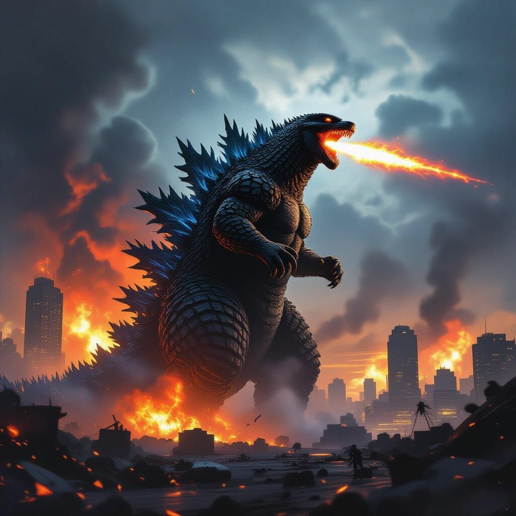 Godzilla's Atomic Breath Destroys Cityscape in Cinematic Sty...