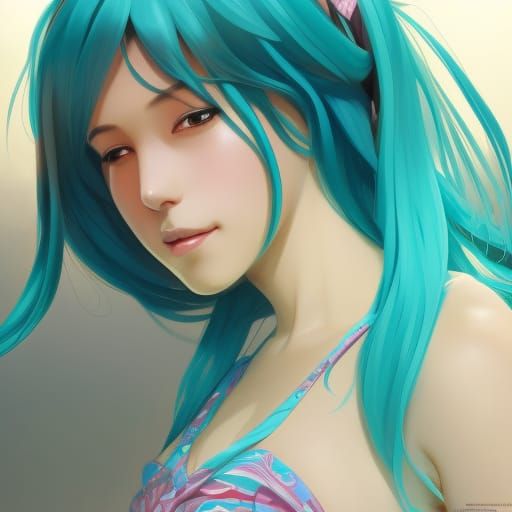 Pregnant Hatsune Miku Portrait in Digital Art Style