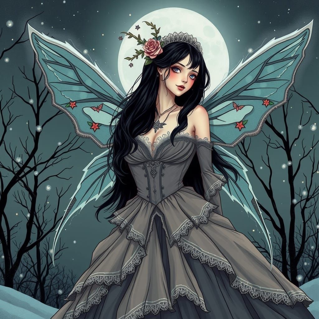 Winter Fairy Queen in Haunting, Victorian-Inspired Gown
