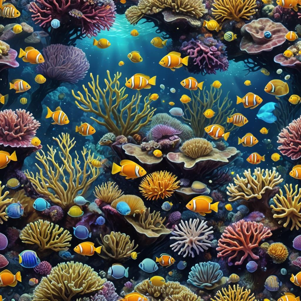 Vibrant Coral Reef Ecosystem by Pablo Amaringo