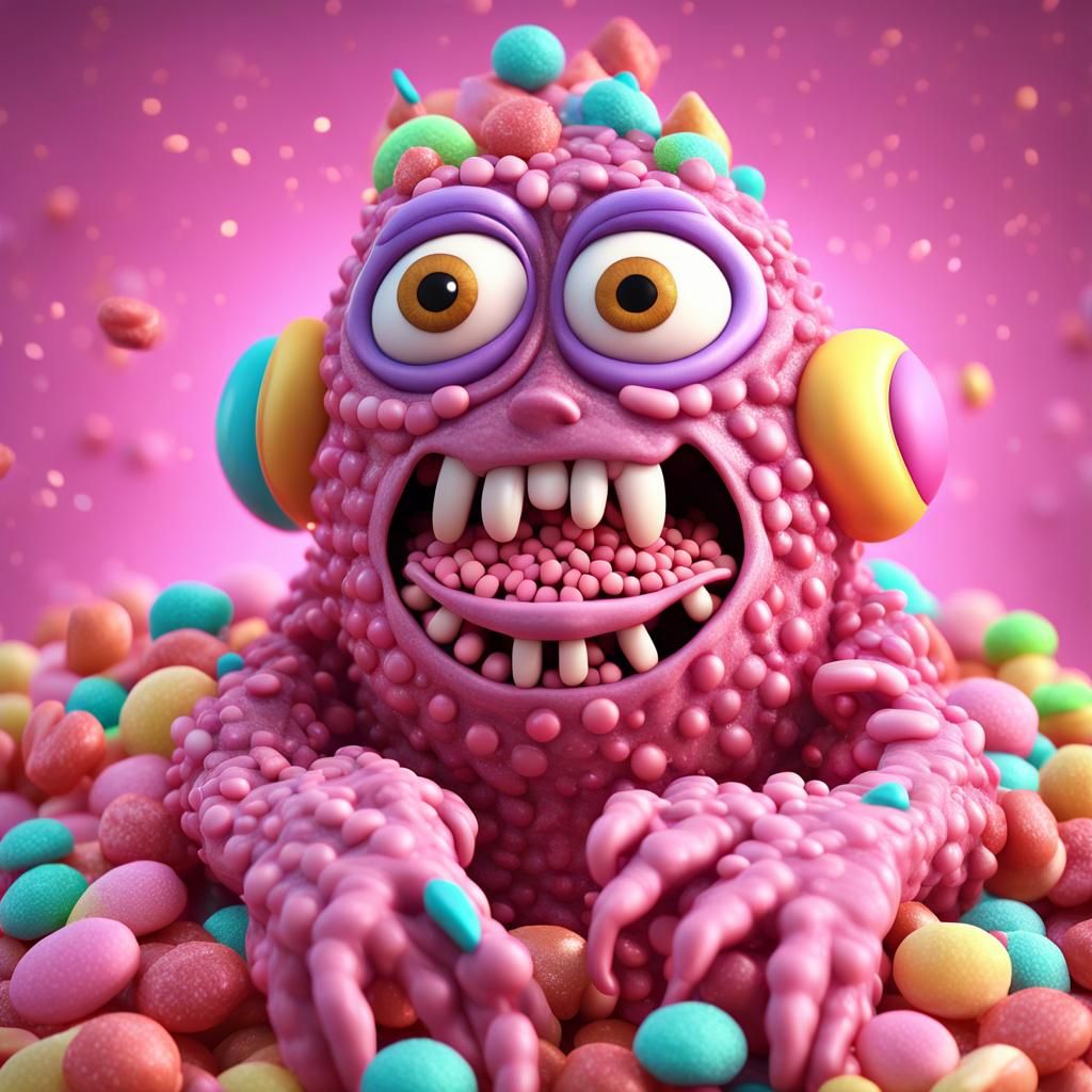 Candy Monster Portrait in Disney Pixar Style