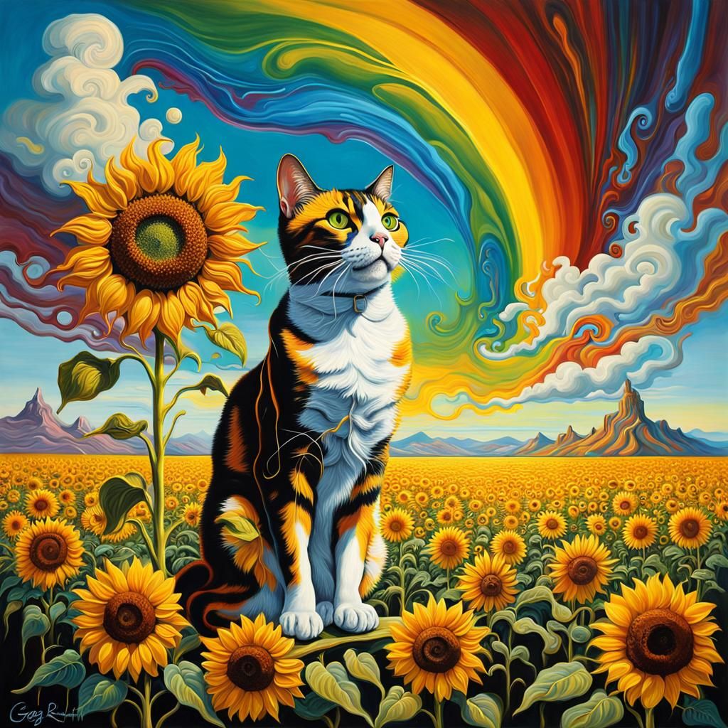 Surreal Cat in Candyland: A Vibrant Oil Painting