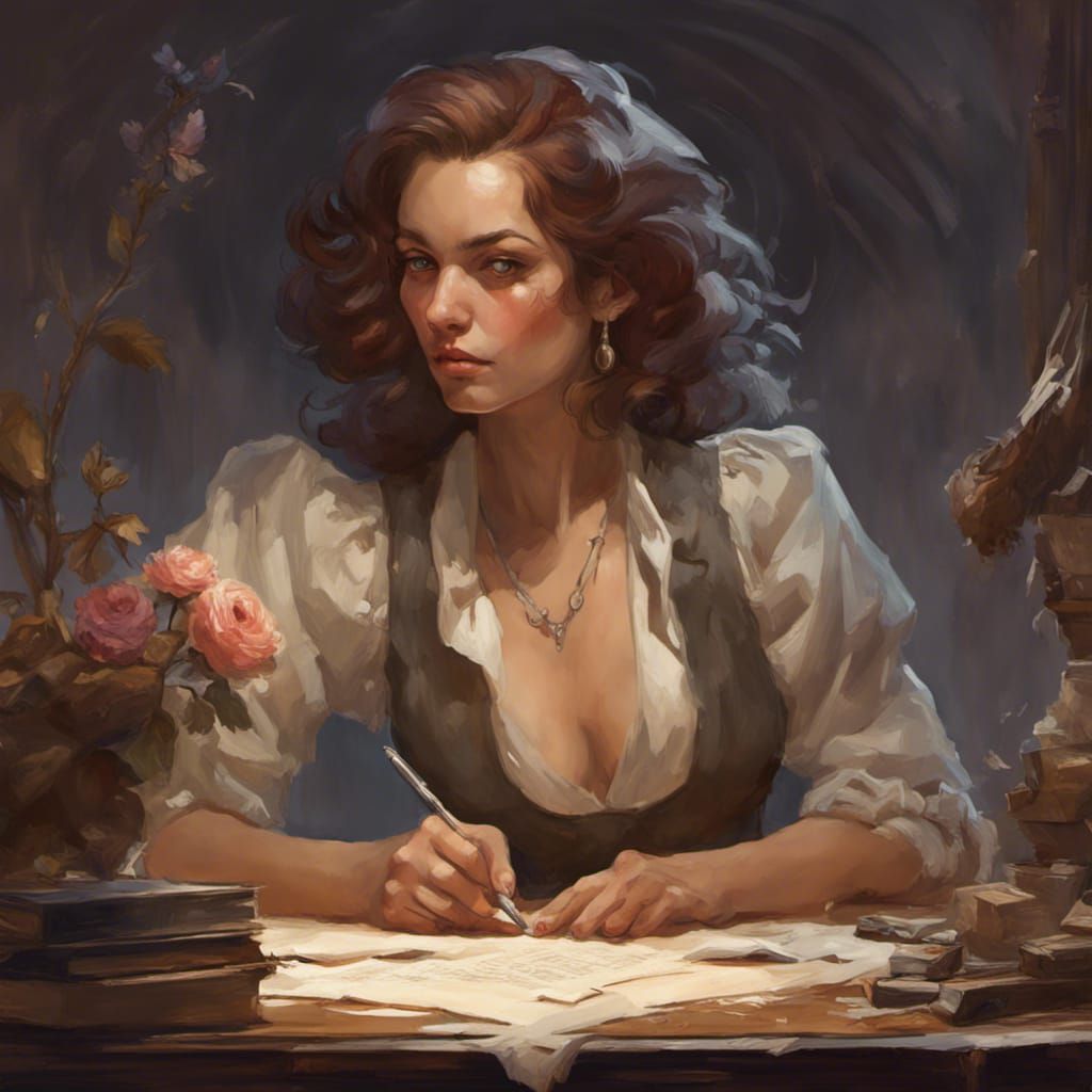 Romantic Poetess Portrait in Frank Frazetta Style