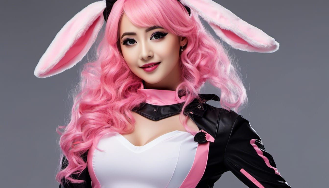 Pink-Haired Cosplayer in Bunny Costume: Adorable and Realist...