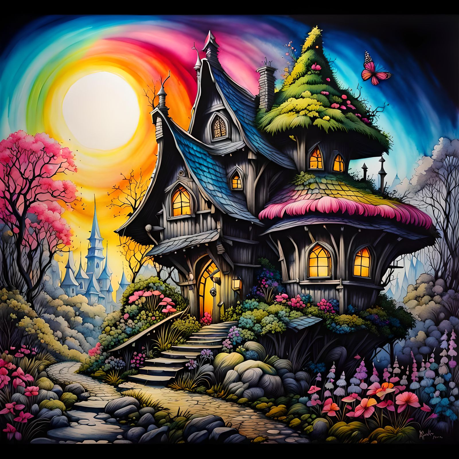 Beautiful fantasy fairy house, beautiful fantasy scene, hype...