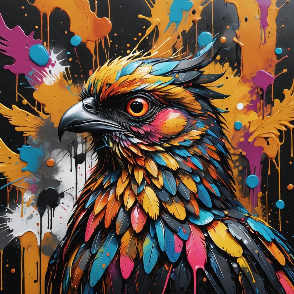 Vibrant Graffiti Art Portrait of Duolingo Bird