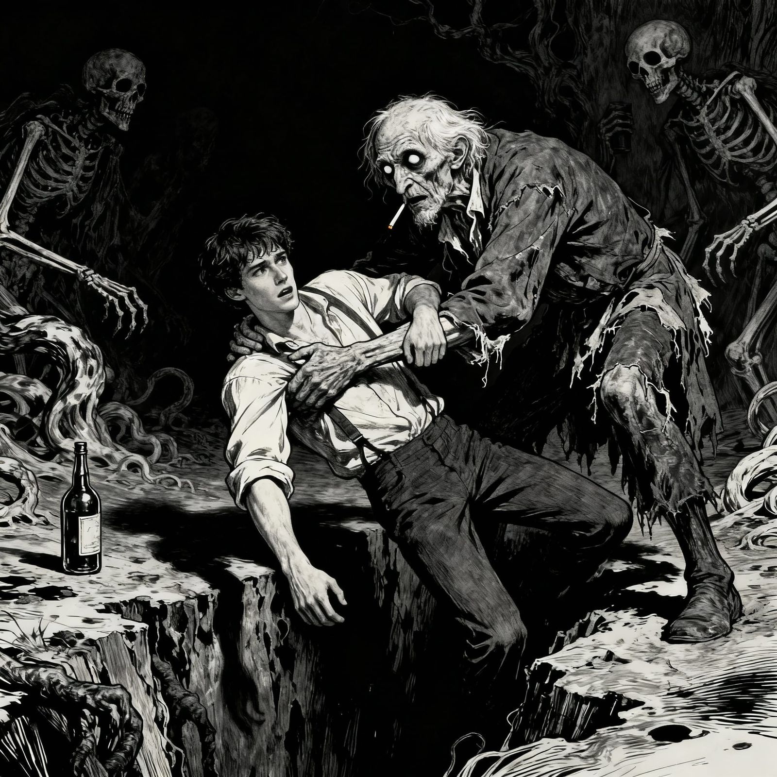 Gothic Horror: Drunkard Saves Youth from Alcoholism Chasm