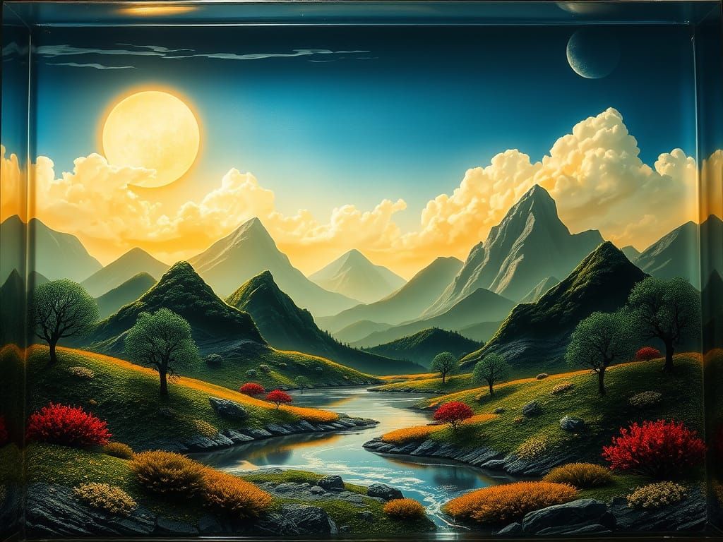 Cloisonné Landscape Set in Resin