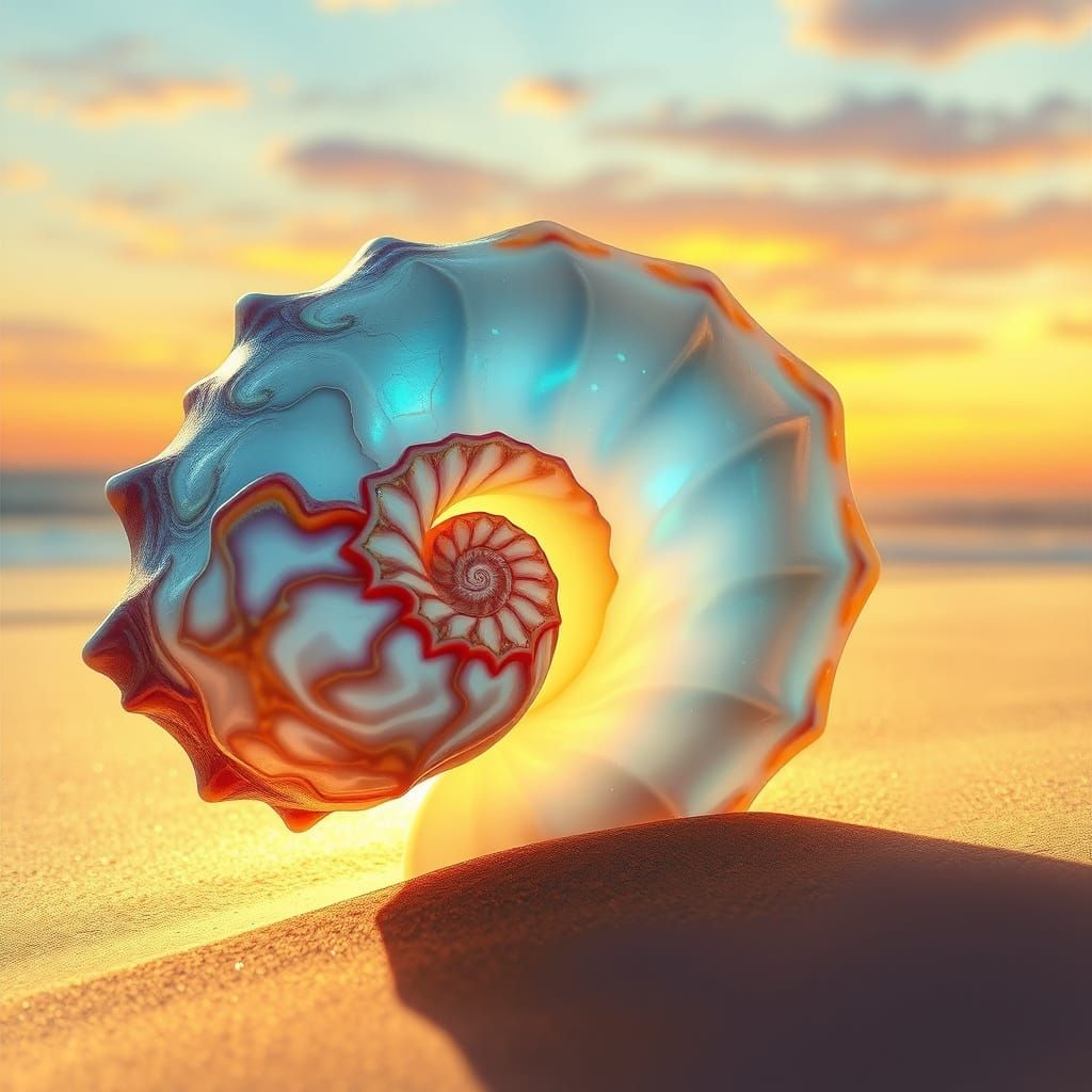 Ethereal Conch Shell Glows at Sunset
