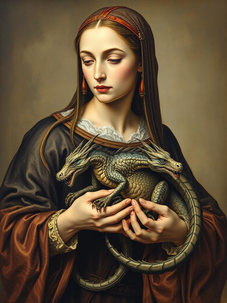Lady with Multi-Headed Dragon in Renaissance Style