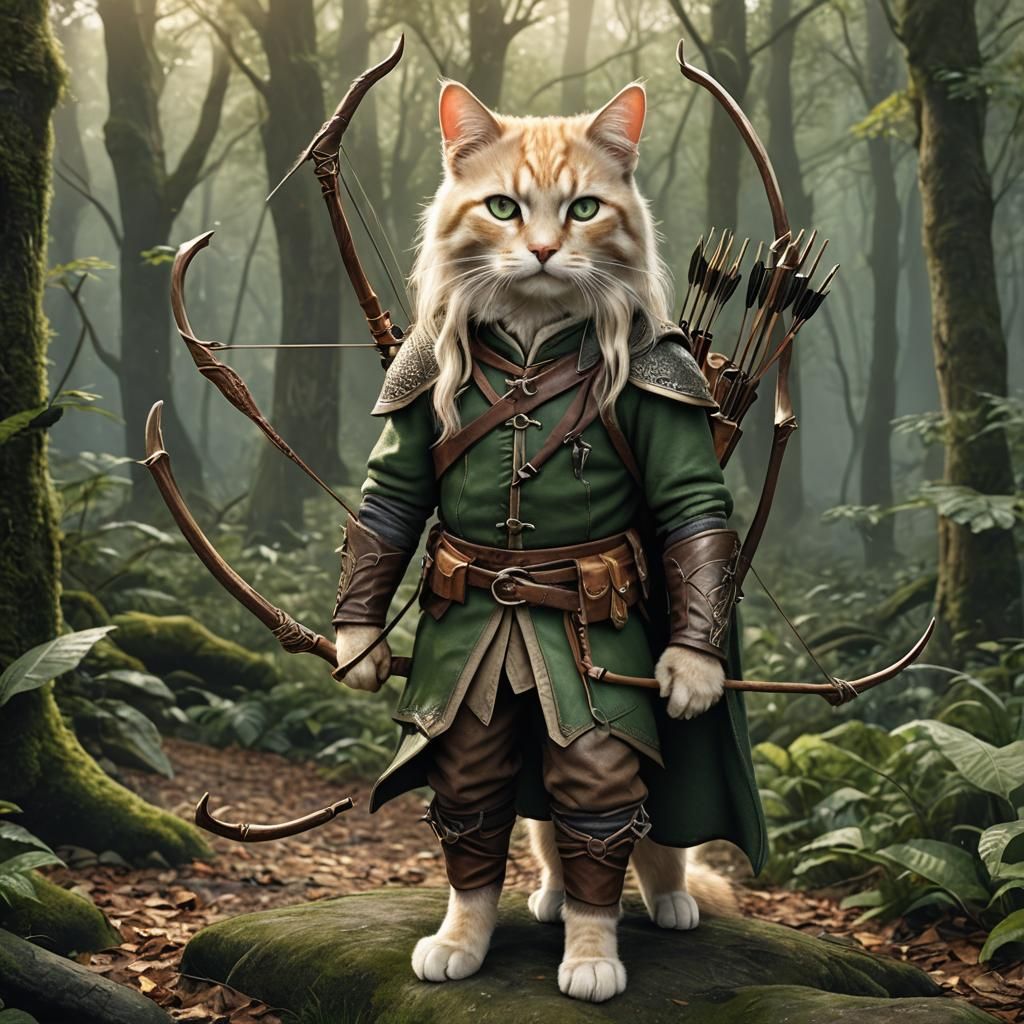 Legolas the Cat Elf in Forest, Octane Render