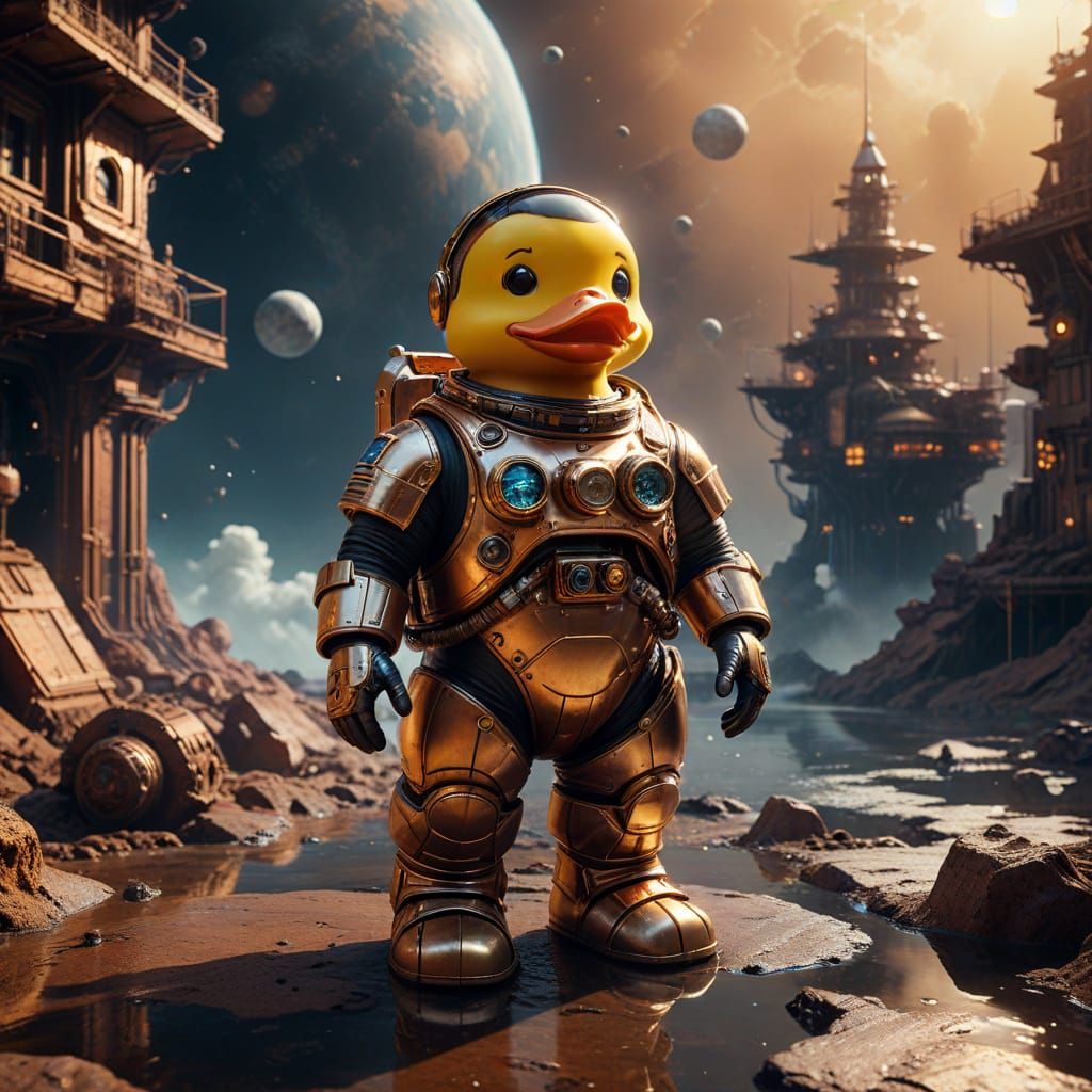 Steampunk Astronaut Rubber Duck on Lunar Metropolis