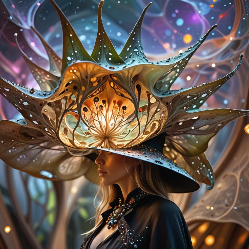 Woman in Elaborate Hat with Fractal Light, Digital Art