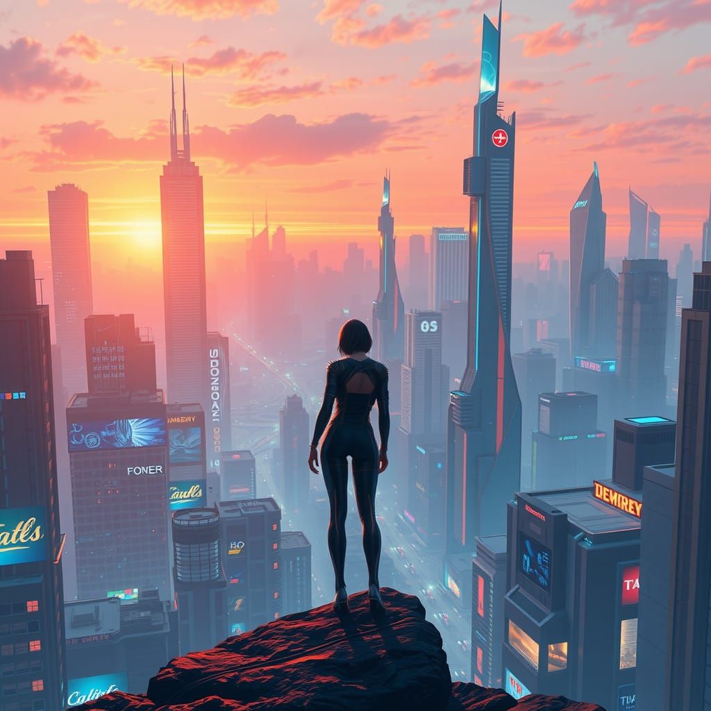 Futuristic City Explorer in Vaporwave Aesthetic