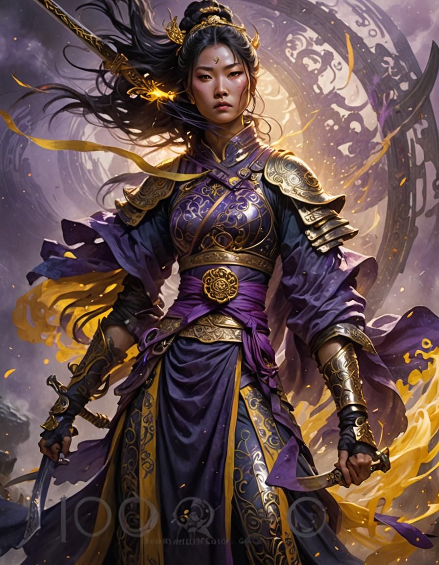 Chinese Warrior Woman in Battle: Dark Fantasy Art