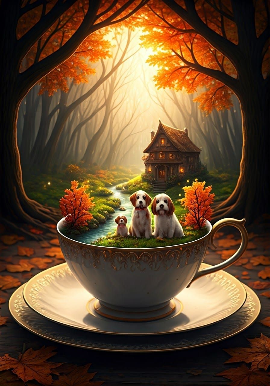 Miniature Autumn World in Teacup