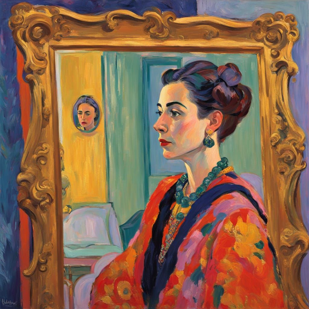 Fauvist Queen Contemplates Her Reflection