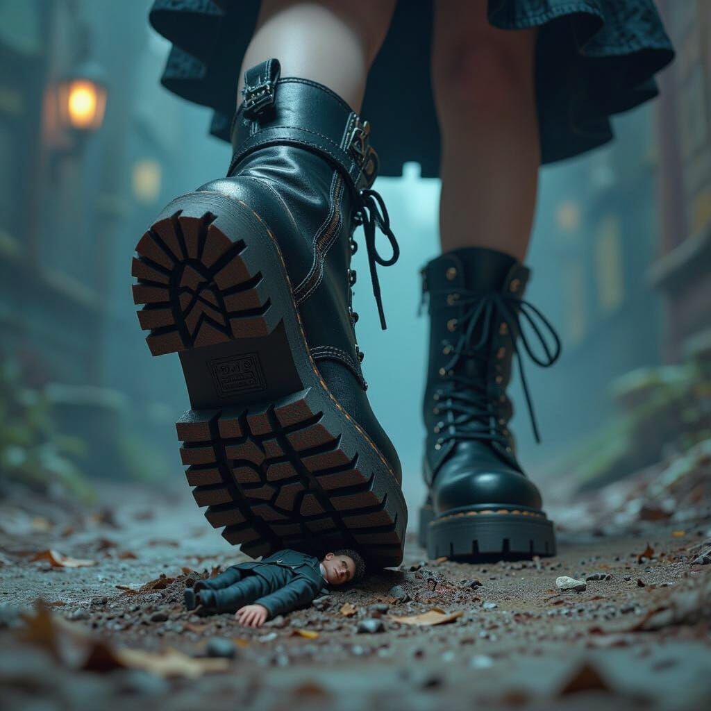 Gen Alpha Goth Boot: Crushed Perspective in Matte Painting