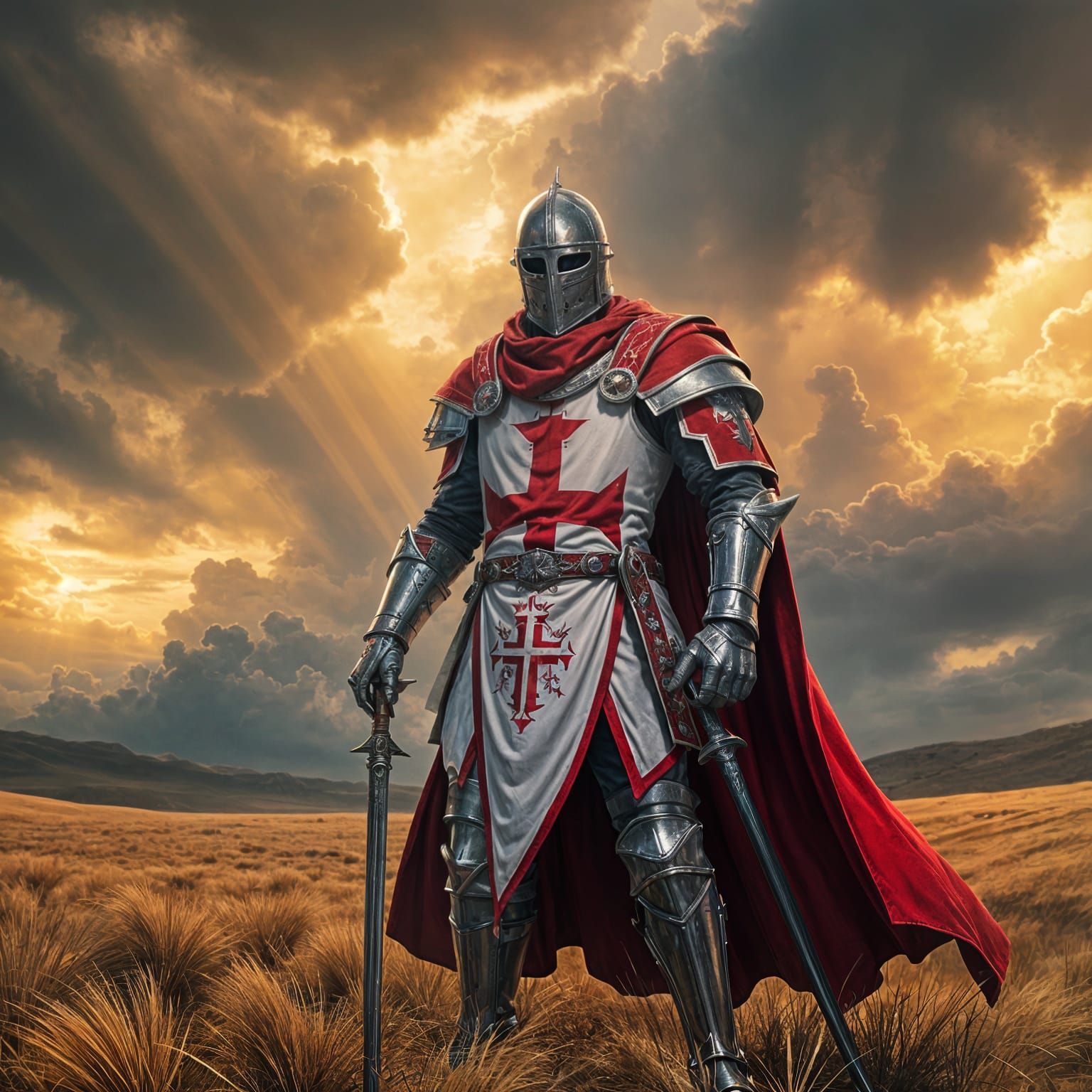 Templar Knight in Full Armor with Red Cross