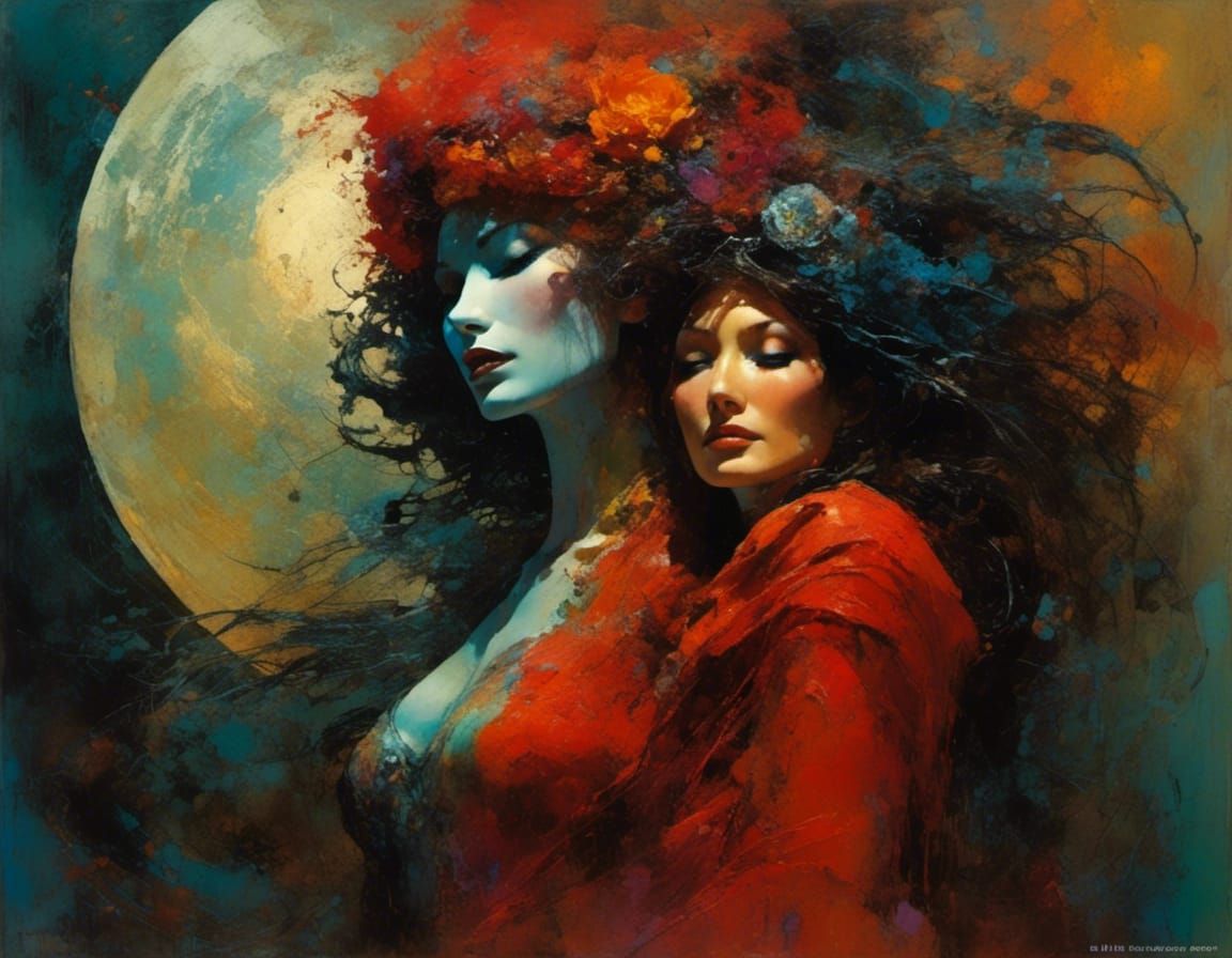 Goddess in Moonlight: Expressionist Oil Painting