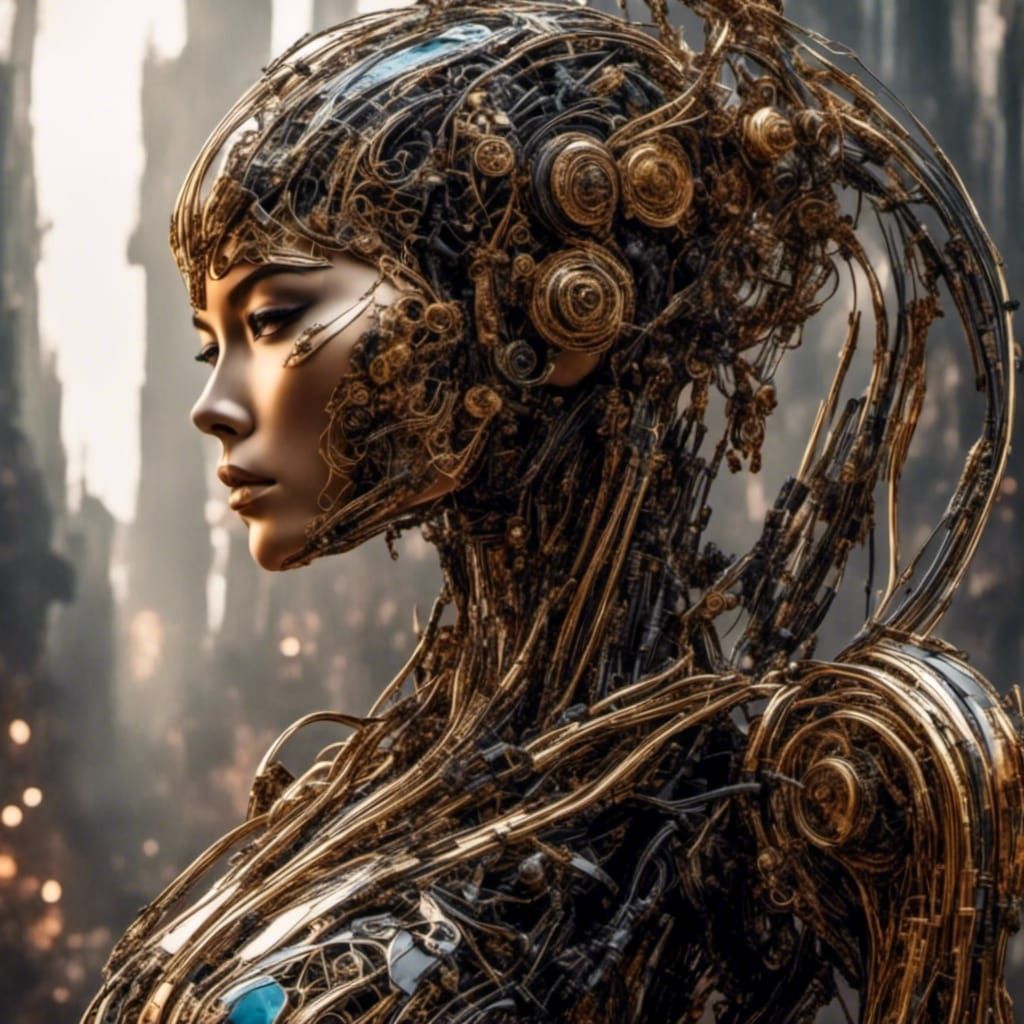 Asian Android in Steampunk Sci-Fi Pop Art