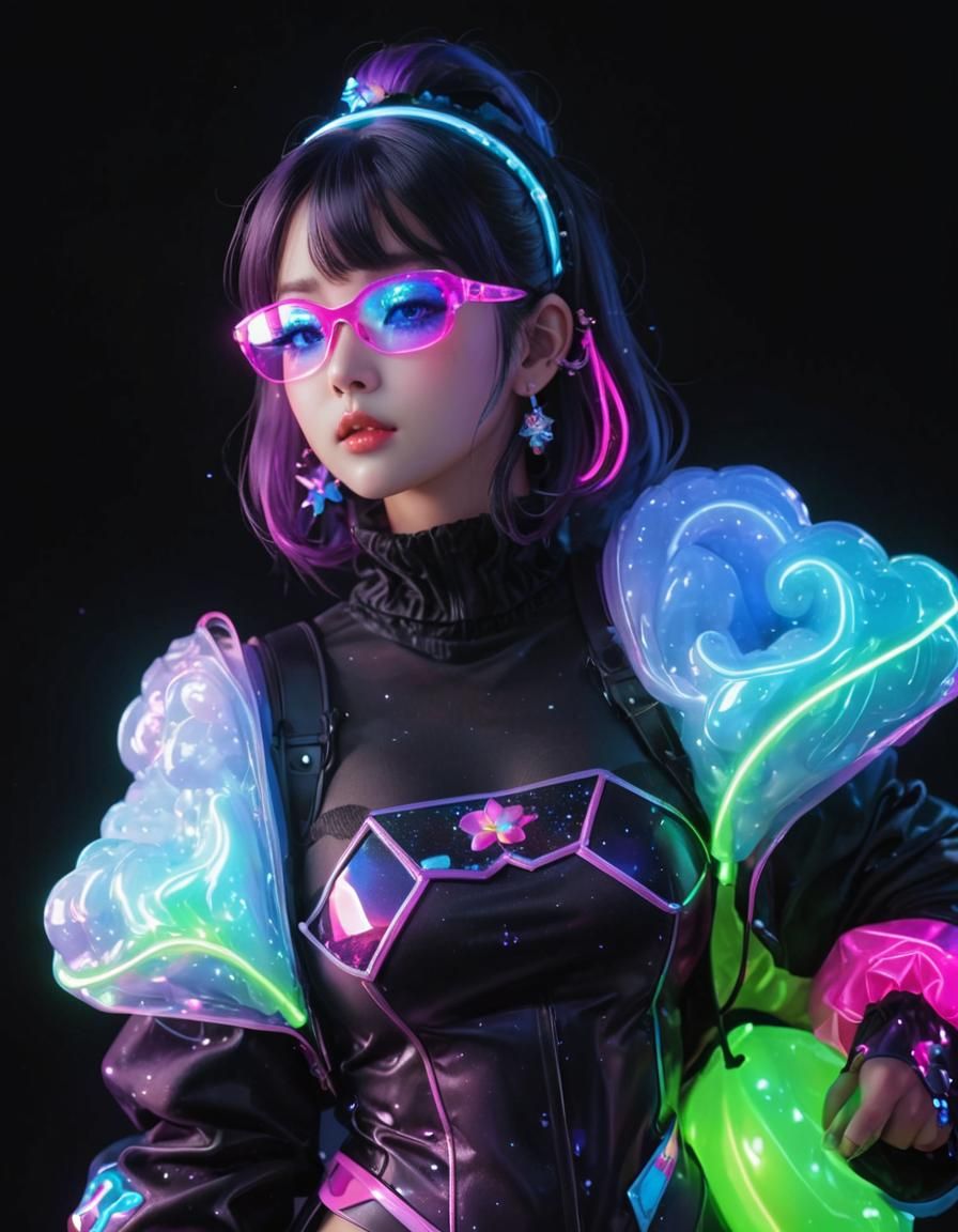 Holographic Beach Scene in Lisa Frank Style