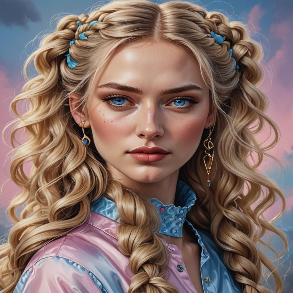 Hyperrealistic Portrait of a Russian Woman with Pigtails