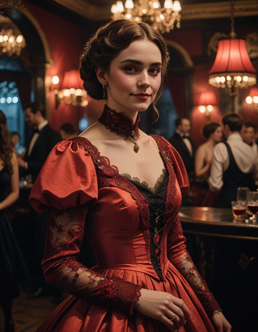 Glamorous Victorian Club Scene in Scarlet