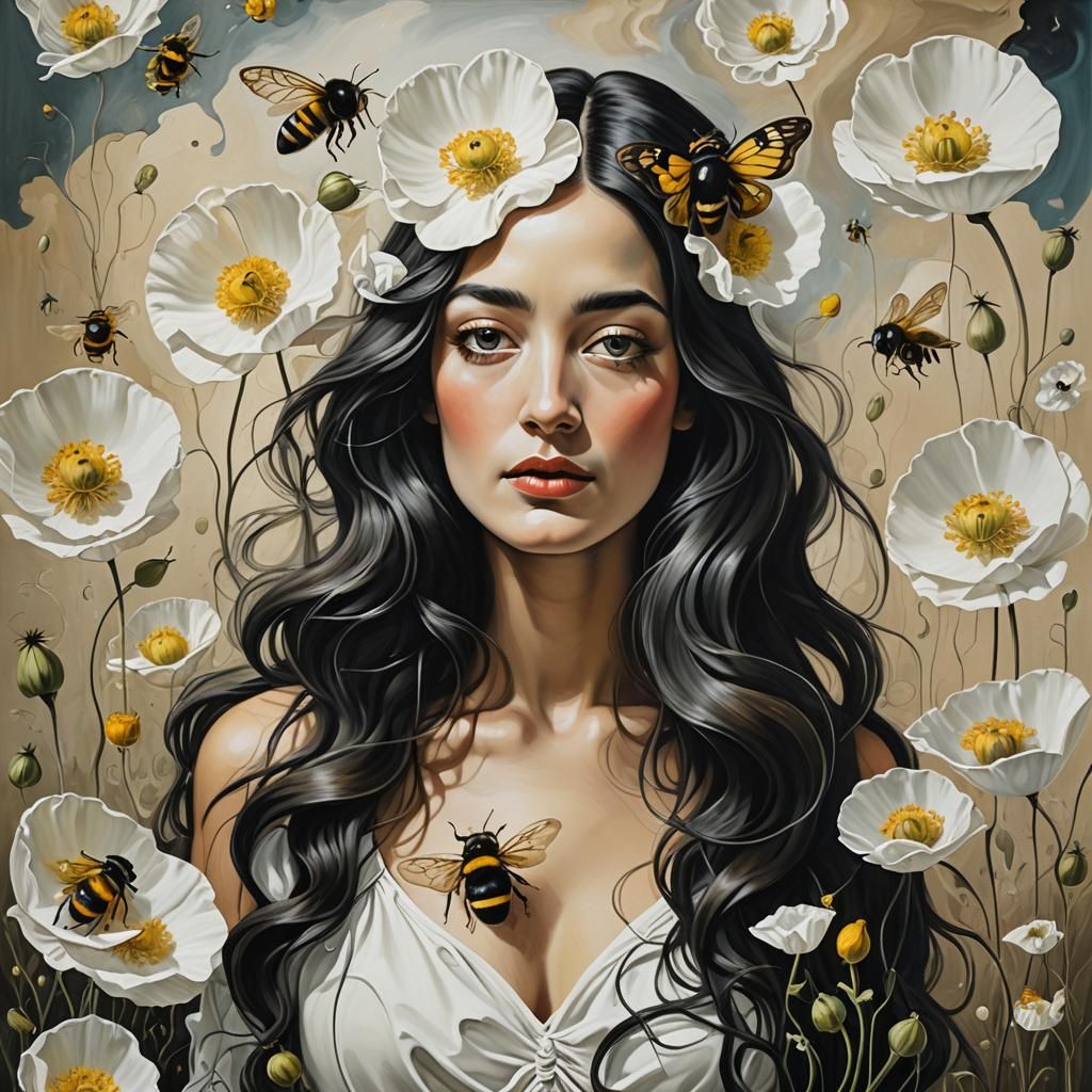 Surreal Woman with Poppies, Salvador Dali Style