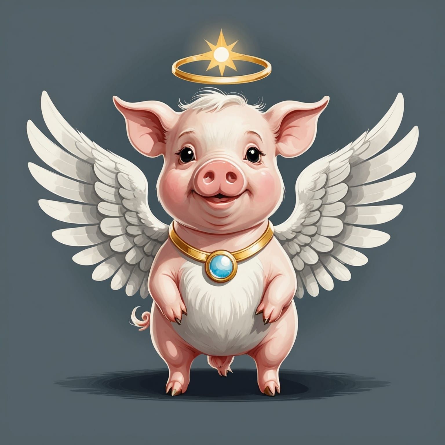 Whimsical Retro Cartoon Piglet with Halo